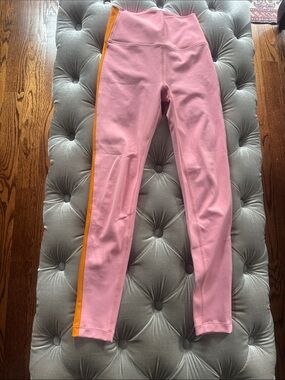 Splits59 Pink Leggings with Orange Side Stripe